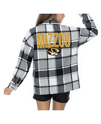 Gameday Couture Women's Grey Missouri Tigers Long Sleeve Brushed Plaid Button-Up Overshirt Jacket
