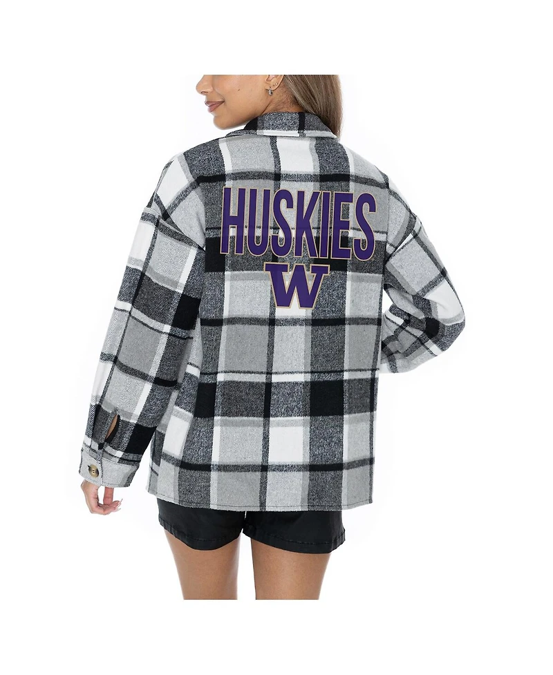 Gameday Couture Women's Grey Washington Huskies Long Sleeve Brushed Plaid Button-Up Overshirt Jacket