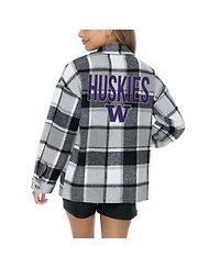 Gameday Couture Women's Grey Washington Huskies Long Sleeve Brushed Plaid Button-Up Overshirt Jacket