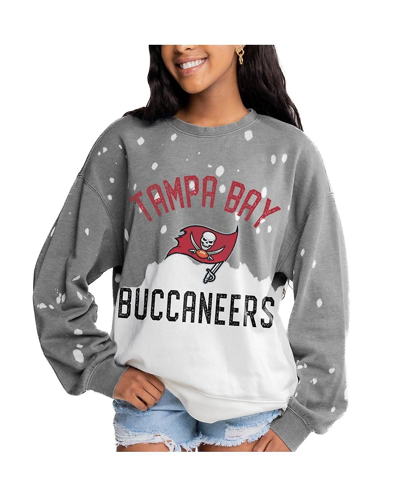 Gameday Couture Women's Gray Tampa Bay Buccaneers Oversized Coin Toss Faded French Terry Tri-Blend Pullover Sweatshirt