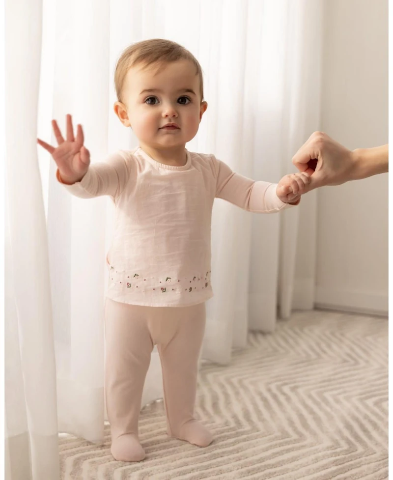 MeMoi Baby Girls Flouncy Floral Overlay Embroidered Cotton Rich Footie