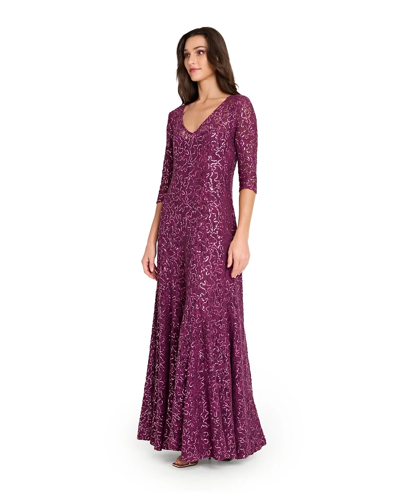 Tahari Asl Women's V-Neck Beaded Gown
