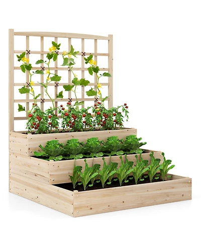 Gymax 44'' x 45'' x 56'' 3-Tier Raised Garden Bed w/ Lattice Trellis Open-Ended Base
