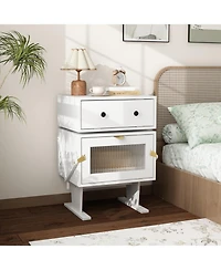 Bedside Table with Glass Door, Side Table with Rotatable Head, End table for Bedrooms, Children