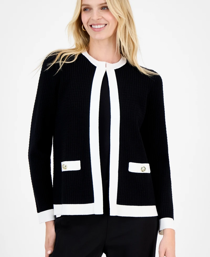 Kasper Petite Kiss-Front Waffle-Knit Jacket