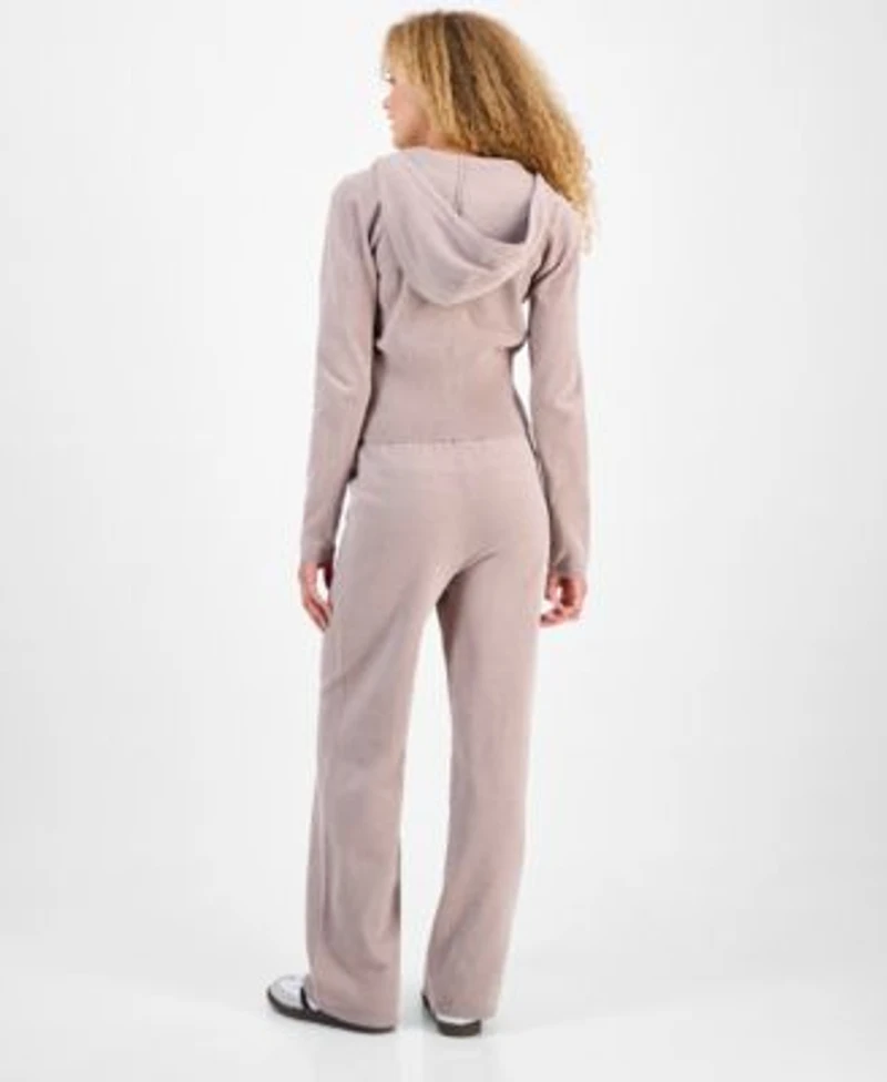 Hippie Rose Juniors Chenille Full Zip Hoodie Chenille Wide Leg Drawstring Pants