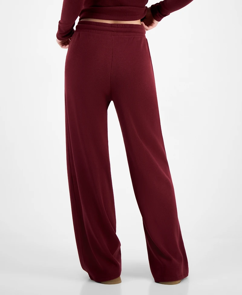 Madden Girl Juniors' Hacci-Knit Wide-Leg Sweatpants