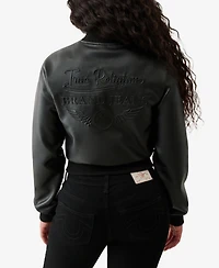 True Religion Women's Crop Polyurethane Bomber Jacket