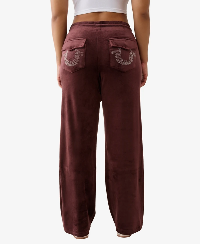 True Religion Women's Crystal Velour Straight Leg Pants