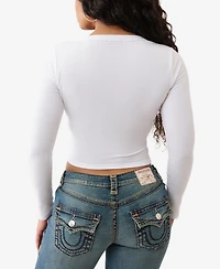 True Religion Women's Buddha V Notch Ribbed Ls T-Shirt