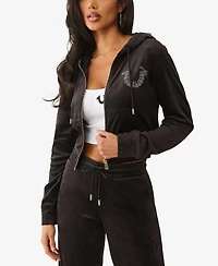 True Religion Women's Crystal Velour Zip Hoodie