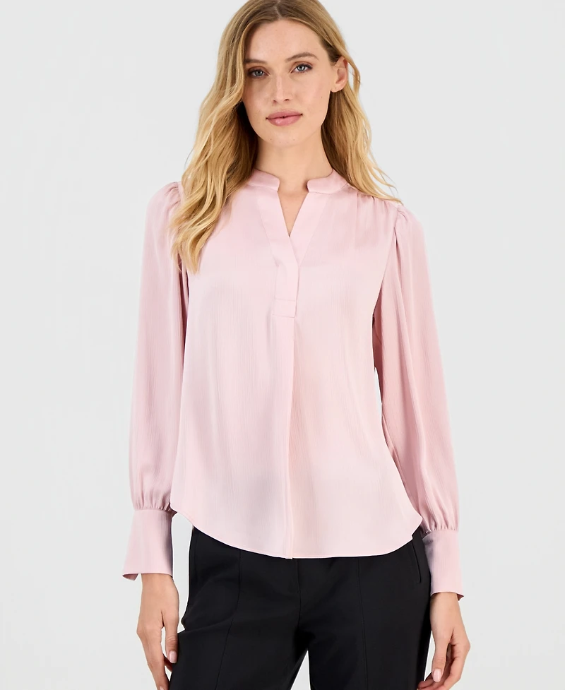 Anne Klein Women's Textured Satin Split-Neck Blouse