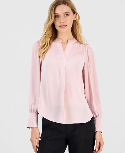 Anne Klein Women's Textured Satin Split-Neck Blouse