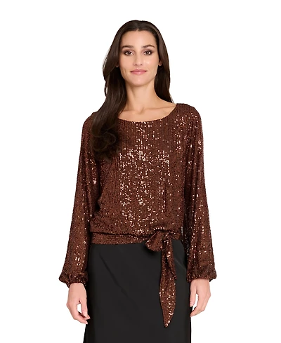 Tahari Asl Women's Long Sleeve Sequin Top