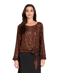 Tahari Asl Women's Long Sleeve Sequin Top