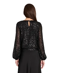 Tahari Asl Women's Long Sleeve Sequin Top