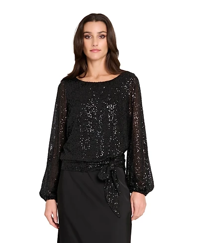 Tahari Asl Women's Long Sleeve Sequin Top