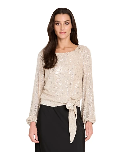 Tahari Asl Women's Long Sleeve Sequin Top