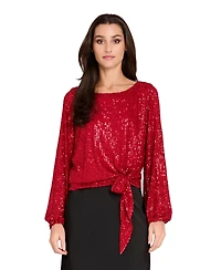 Tahari Asl Women's Long Sleeve Sequin Top