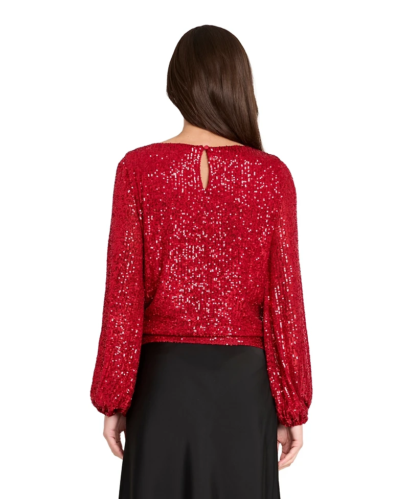 Tahari Asl Women's Long Sleeve Sequin Top
