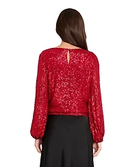Tahari Asl Women's Long Sleeve Sequin Top