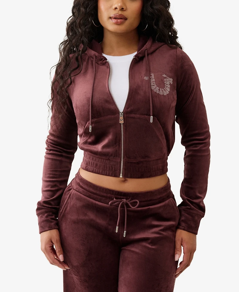 True Religion Women's Crystal Velour Zip Hoodie