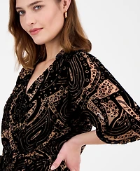 Robbie Bee Women's Printed V-Neck Maxi Dress