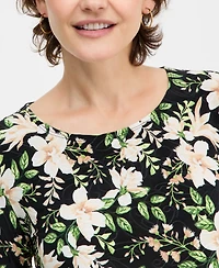 Jm Collection Women's Floral Bouquet Jacquard 3/4-Sleeve Top, Macy's Exclusive