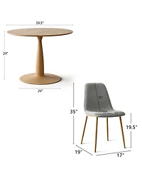 Maison Boucle Light Wood Finish 5-Piece Dining Set with 39.5 Inch Round Table and 4 Green Upholstered Chairs Wood-Look Metal Legs-Maison