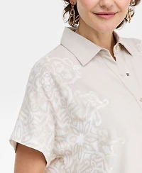 Jm Collection Women's Printed Button-Up Short-Sleeve Shirt, Macy's Exclusive
