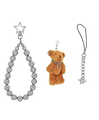 Steel Beads Phone Strap With Light Brown Bear Toy Necklace