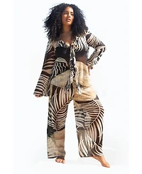 Fashion-szn Curve Tonal Palm Print Ruffle Resort Top