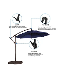 10ft Patio Umbrella, Outdoor Offset Cantilever Infinite Tilt, Crank and Cross Base, Navy