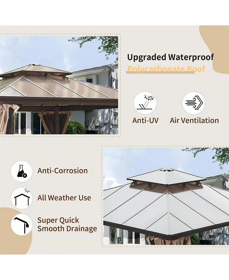 Clihome 11.9-ft x 11.9-ft Hardtop Gazebo Brown with Hardtop Roof