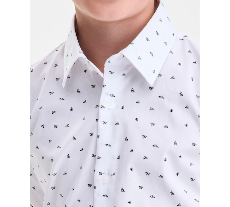 Kenneth Cole Reaction Boys 8R-20R White and Green Planes Classic Shirt