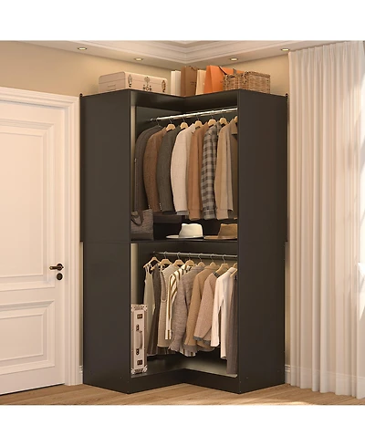 Aheaplus Freestanding Corner Closet Organizer with Hanging Rods, Space-saving System for Walk-in