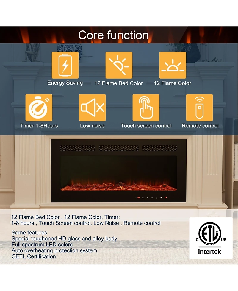 36''Classic Built-in or Wall-Mounted Direct Vent Electric Fireplace