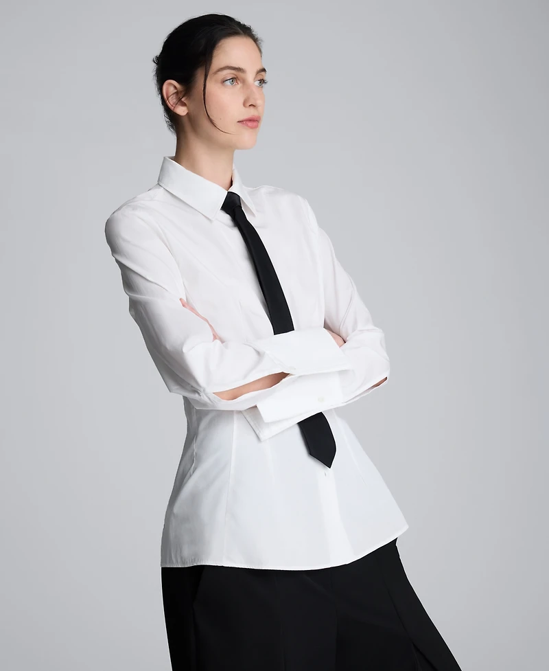 Kenneth Cole Women's Poplin Fitted Collared Tunic Top