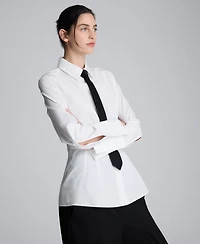 Kenneth Cole Women's Poplin Fitted Collared Tunic Top