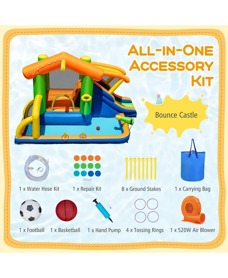 Gymax 8-in-1 Inflatable Bounce House Water Park w/Slide Water Cannon w/ 520W Blower