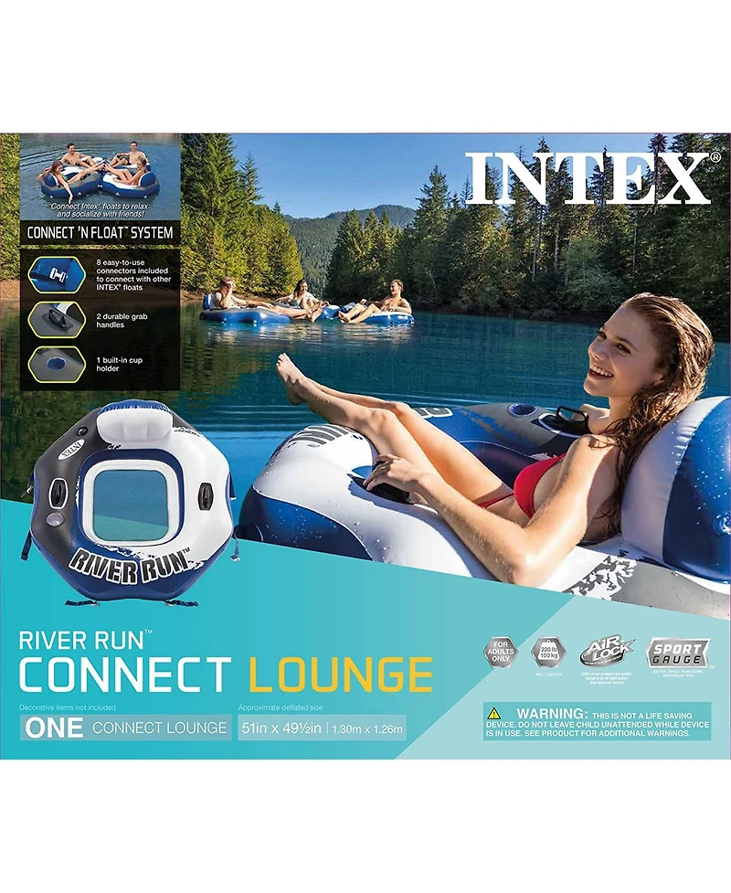 Intex River Run Single Person Inflatable Connecting Floating Lounge Tube Chair