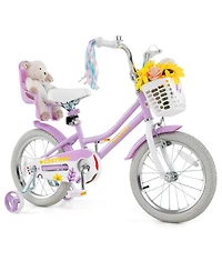 Kids Bicycle with Basket Doll Seat Colorful Streamers Training Wheels Purple