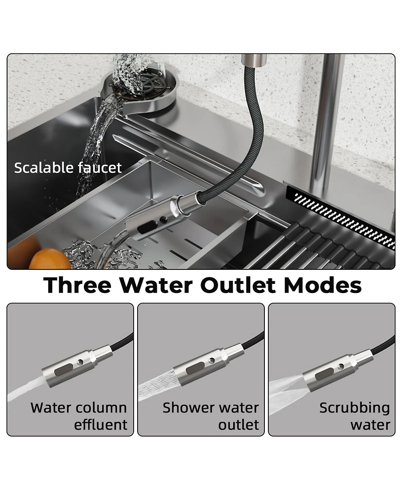 33.2-Inch Drop-in Single Bowl 304 Stainless Steel Kitchen Sink Set