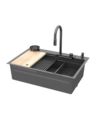 33.2-Inch Drop-in Single Bowl 304 Stainless Steel Kitchen Sink Set