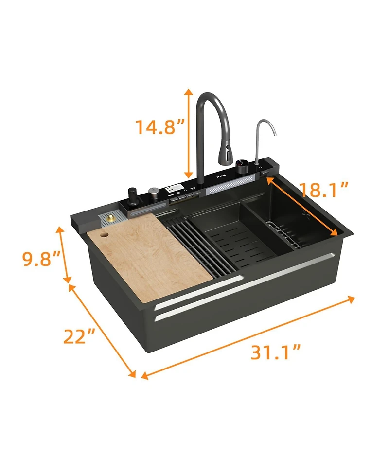 31.5-Inch Drop-In Single Bowl 304 Stainless Steel Kitchen Sink, Pull-Down Faucet Kitchen Set