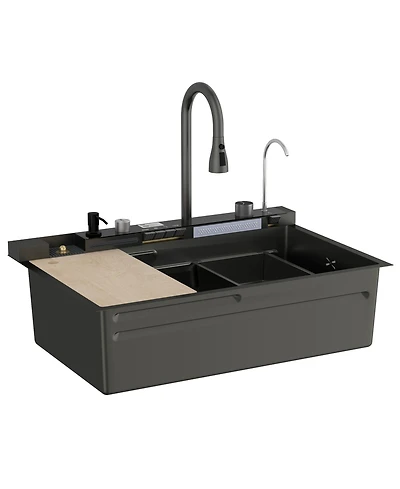 31.5-Inch Drop-In Single Bowl 304 Stainless Steel Kitchen Sink, Pull-Down Faucet Kitchen Set