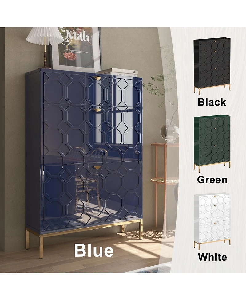 Clihome Shoe Storage Cabinet,Modern Cabinet with 3 Flip Drawers,Freestanding Hidden Slim Narrow Rack for Entryway,Hallway,Bl
