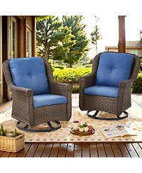 Gymojoy ChrysArm Wicker Patio 2-Piece Swivel Chairs Outdoor Rocking Chair with Thick Deep CushionGuard Olefin Cushion