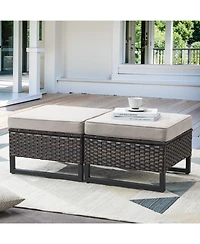 Gymojoy U-Frame Pe Wicker Outdoor Ottoman with Olefin Cushions (Set Of 2