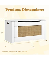 Costway 31.5" Toy Chest for Kids Rattan Toy Storage Box with Flip Top Lid & Safety Hinge
